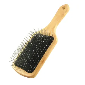 High quality bamboo wooden hair brush With Massage Head Massage Steel Pin bamboo massage comb wood hair Comb
