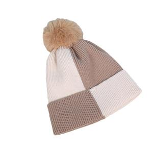 Mode femmes filles mode <span class=keywords><strong>deux</strong></span> tons couleur épais chaud tricoté chapeau hiver polaire intérieur Pom Pom bonnets - Product Image 6