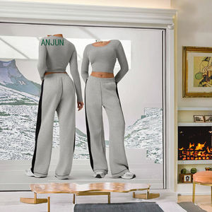 Pantalons de jogging en molleton de coton pour femmes en gros, taille haute, respirants, décontractés, hiver, devant plat, uni, teinture unie, pantalons de survêtement 2025 - Product Image 3