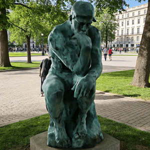 Sculpture en bronze grandeur nature Le Penseur, style Rodin classique, homme réfléchissant, pour extérieur, jardin, parc, art décoratif en pierre R-93YS 1. Modèle de renommée mondiale - Product Image 1