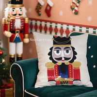Housse de coussin personnalisée de haute qualité en velours avec broderie patchwork Casse-Noisette, décoration de Noël pour la maison, taie d'oreiller carrée