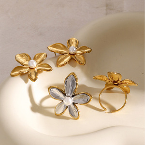Floral Pearl <b>Stud</b> <b>Earrings</b> Gold Plated Stainless Steel Everyday Wear Women's Jewelry - Product Image 3