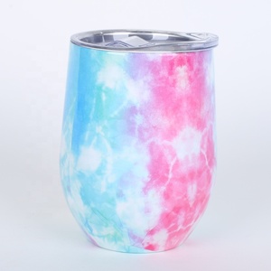 2022 pequeño MOQ doble 304 copa de vino de mármol de acero inoxidable 12 oz vaso de vino aislado con tapa y pajita - Product Image 6