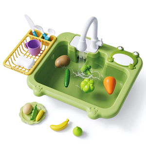 Juego de Cocina de Juguete con Fregadero Eléctrico y Grifo Real, Verduras, Frutas y Vajilla para Niños, Regalo Educativo - Product Image 1