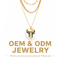Collar de moda dorado multicapa con colgante de cabeza de toro y circonitas transparentes, ajustable, joyería para mujer, venta al por mayor personalizada