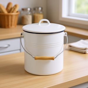 Cubo con tapa de 10 L, de metal esmaltado blanco, para almacenamiento y uso en la cocina - Product Image 3