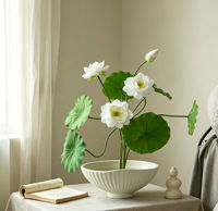 Tige de lotus artificielle en EVA souple au toucher réel, faite à la main, bourgeon de feuille de lys d'eau artificiel, décoration de table zen asiatique, moderne, blanc rose, florale