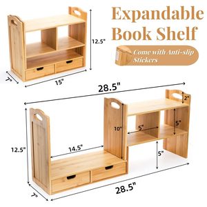 Wooden <b>Desktop</b> Storage Rack 3 Tier With Compartments For Office Organizing Books And Stationery Natural Wood Color - Product Image 3