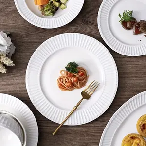 Piring makan porselen putih, set piring Salad atau makanan penutup bulat tahan gores bebas timah untuk Oven Microwave - Product Image 1