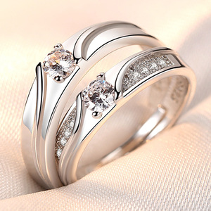 Anelli all'Ingrosso Placcati Argento con Pietre di Zirconia per Ragazze e Ragazzi, Anelli per Coppie con Marchio 925, Misura Regolabile, Gioielli alla Moda per Matrimonio - Product Image 4