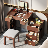 Bureau de coiffeuse de maquillage avec miroir rabattable, éclairage LED, longueur réglable et grands tiroirs