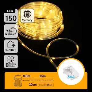 Batteria 3AA - Ghirlanda di luci a tubo da 5 mm, 15 m, bianco caldo, ideale per decorazioni festive e illuminazione d'ambiente - Product Image 1