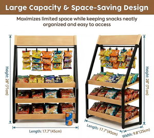 Espositore per Snack a 3 Livelli Personalizzato per Bancone, Organizzatore per Caramelle e Patatine con Ganci, Supporto in Metallo e Legno per Casa/Negozio/Ufficio/Cucina - Product Image 3