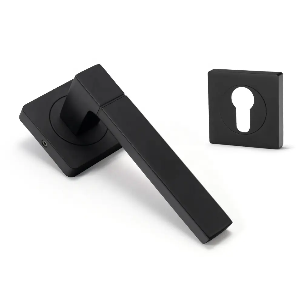 Yonfia A8230R10 moderno quadrato nero solido in alluminio leva maniglia per la porta di casa WC interno leva maniglia per porta di legno