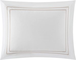 4 Piece Cotton <strong>Comforter</strong> <strong>Set</strong> <strong>Solid</strong> White with Dual Stripe Embroidered Border Hotel Collection Bedding and Includes Dec Shams - Product Image 5