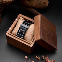 DODO DEER Bracelet de montre en bois et acier inoxydable, édition limitée, étanche, réglable, 24 mm, bracelet noir en ébène, fermoir papillon pour montre