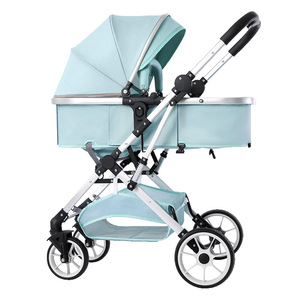 Cochecito de Bebé Plegable Azul Claro, Marco de Aluminio, Capacidad de 15 kg, 0-3 Años, Asiento de Tela, Ruedas de EVA, Carrito de Empuje Bidireccional - Product Image 1