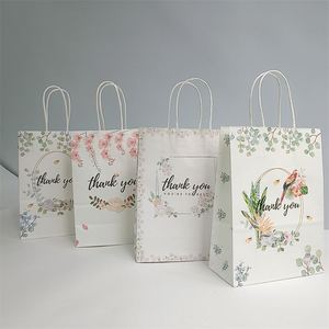 KUAIMA 22*11*27cm Custom Design <b>White</b> Floral Kraft Thank You Gift <b>Bags</b> Packaging <b>Bags</b> for <b>Small</b> Business - Product Image 6