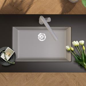 Évier de cuisine en granit et quartz, grand modèle, à poser sous le plan, couleur gris, robuste, moderne, pour usage domestique - Product Image 1