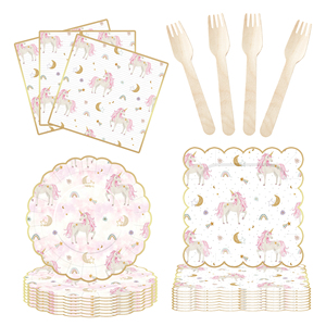 Ensemble de décoration de fête d'anniversaire pour enfants DAMAI, vaisselle jetable sur le thème de la licorne pour fête d'anniversaire, assiettes en papier jetables - Product Image 4