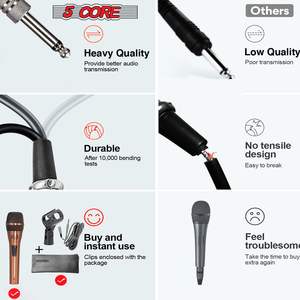 5 Core Professional Dynamic Cardioid Handheld <b>Microphone</b> Copper XLR Connector for <b>Singing</b> Karaoke - Product Image 6