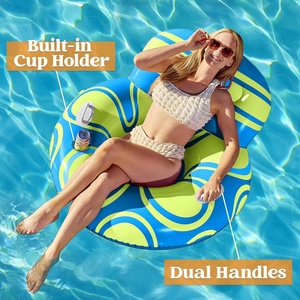 <b>Inflatable</b> Pool Float Lounger Big Backrest Cup Holder River Tube Floating Chair <b>Sofa</b> Blue Yellow Mesh Bottom Handle for Lake - Product Image 3