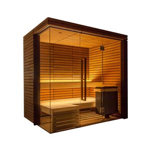 Cabina Sauna Moderna a Cubo per Interni, Sauna in Cedro per 2-4 Persone con Fronte in Vetro Completo e Illuminazione Ambientale a LED - Product Image 2