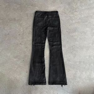 Custom Wholesale Vintage Waxed Jeans Men <b>Bell</b> Bottom Streetwear style Denim Jeans Skinny Slim Fit Black Flared Jeans for Men - Product Image 2