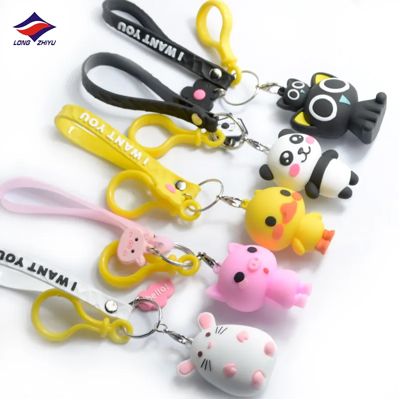 Longzhiyu 14 שנים יצרן Keychain מקצועי מותאם אישית 3D קריקטורה בעלי החיים PVC מחזיקי מפתחות מפעל תיק תליון מתנות