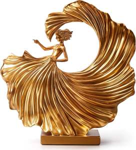 Sculpture en résine dorée personnalisée, danseuse, art moderne, décoration pour la maison/le bureau, ornements pour étagères et tables - Product Image 1