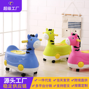 ที่นั่งฝึกขับถ่ายรูปม้าการ์ตูนสีชมพูพร้อมล้อสำหรับเด็กวัยหัดเดิน - Product Image 2
