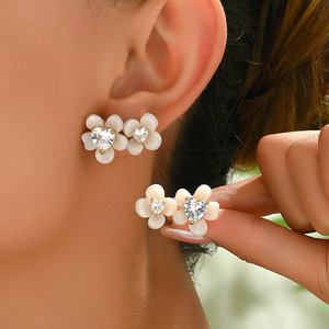 Flower Stud <b>Earrings</b> With Zircon Inlay For Women Party Jewelry Stainless Steel Ear <b>Posts</b> Geometric Floral Design - Product Image 1