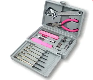 25个热卖促销迷你粉红色工具套装礼品手修理家用套装塑料盒
