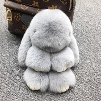 Gantungan Kunci Mobil Kelinci Rex Asli Model Influencer Kelas Atas, Liontin Tas Kelinci Mini Bertelinga Lengkung, Boneka Kelinci Plush