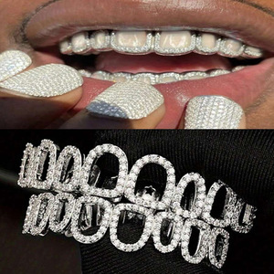 Grillz en argent sterling S925 entièrement sertis de moissanite, design géométrique, unisexe, style hip-hop streetwear - Product Image 1