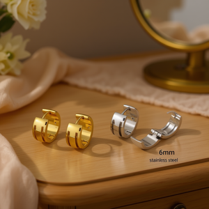 Orecchini a Cerchio Sottili in Oro e Argento, Acciaio Inossidabile, 6mm, 12 Paia, Ref46630 - Product Image 3