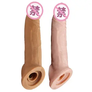 21cm Alargar y espesar el anillo de esperma de bloqueo condones reutilizables consolador extensor de manga del pene