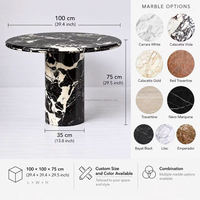 Table à manger personnalisée en marbre noir antique, 4 places, base cylindrique ronde, table à dîner pour villa de luxe, salle à manger d'hôtel