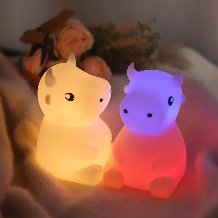 Enshine Custom Battery Timing Switch Automatic Colorful Rechargeable Dimmer Rgb 7 Colors Cute Cow Night Mood Light Lamps For Kid