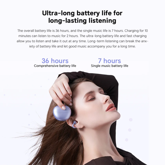 Original Honor LCHSE Clip True Wireless Headphones for 5.3 Dual Mic Active Noise Cancellation 36 Hour Battery Life IP54