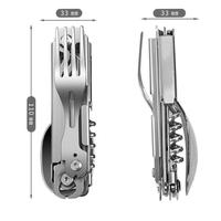 Couteau, fourchette et cuillère pliables 6 en 1 en acier inoxydable, multi-outils de camping avec tire-bouchon pour pique-nique et voyage