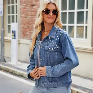 Denim Jean Bedazzled with pearls Jacket For Women