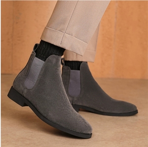 Bottes en daim pour hommes, style britannique, avec bande élastique classique à la cheville, décontractées pour hommes - Product Image 2