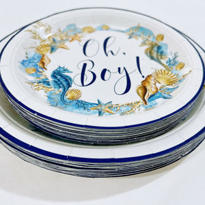 Assiettes en <span class=keywords><strong>papier</strong></span> jetables et neutres pour décoration de fête de bébé, serviettes de table pour révélation de sexe, oh boy - Product Image 2