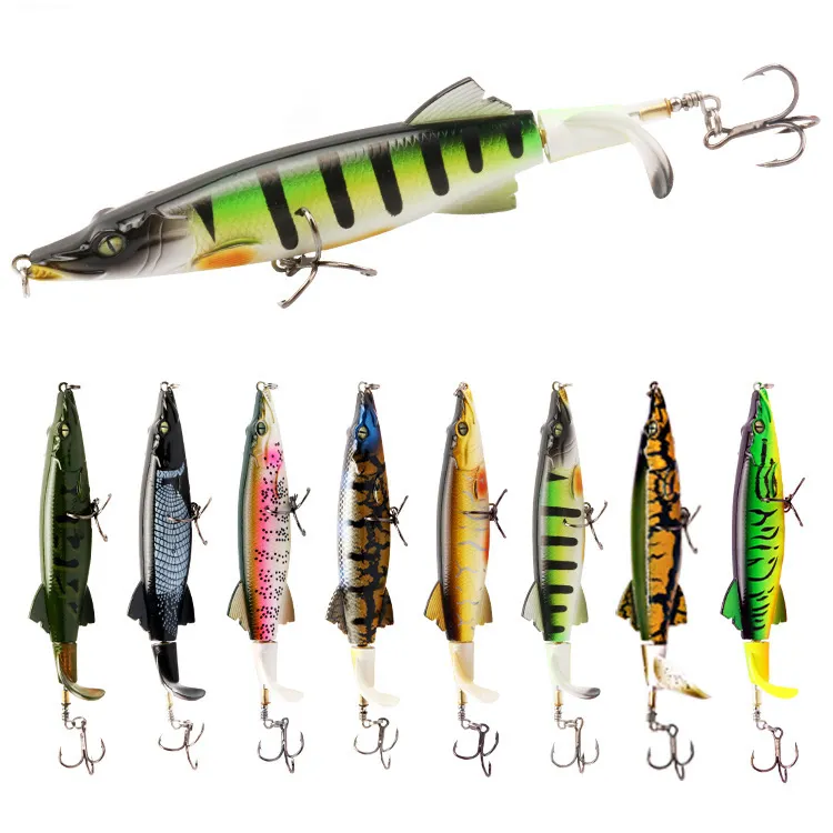 130mm/16g Topwater Lures Hard Bait Swimbait Crankbait Fishing Lures With Rotating Tail Plastic Fishing Lure