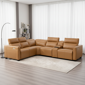 Ensemble de meubles de salon de luxe moderne, nouveau design, en forme de L avec porte-gobelets USB, fonction cuir, 1060 fonction porte-gobelets - Product Image 1