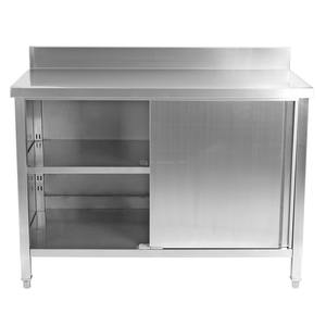 Silver <b>Stainless</b> <b>Steel</b> Kitchen Equipment Hotel Restaurant Work Bench <b>Table</b> with Backsplash Cabinet - Product Image 3