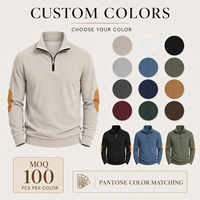 Pull à col zippé côtelé pour homme, style Old Money, coupe ajustée, avec empiècements aux coudes, personnalisable OEM, marque privée, 2026