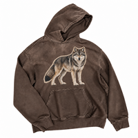 OEM Sweat à capuche streetwear vintage épais bleu marine délavé, avec patch graphique personnalisé motif hibou en tapisserie, coupe oversize, pour homme