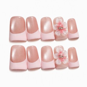 Uñas Postizas Francesas con Brillo Rosa, 10 Piezas, Uñas Cuadradas Pre-Diseñadas, Cobertura Completa, Reutilizables, Acrílicas para Dedos - Product Image 5
